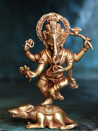 Statues Gold Plated Dancing Ganesh Statue ST201