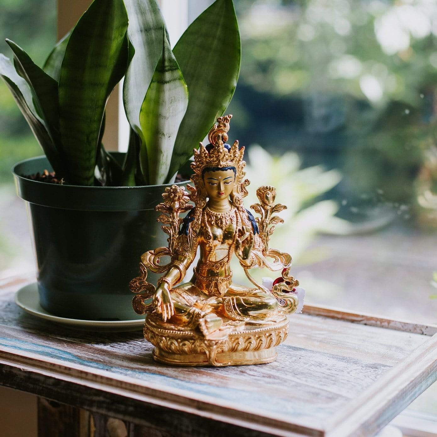 Green Tara Gold Plated Statue