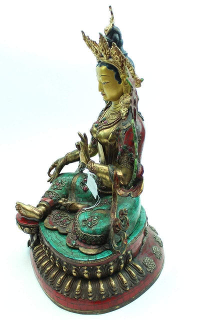 Statues,One of a Kind,New Items,Buddha,Tibetan Style Default 19 inch Green Tara Mosiac and Jeweled Statue st117