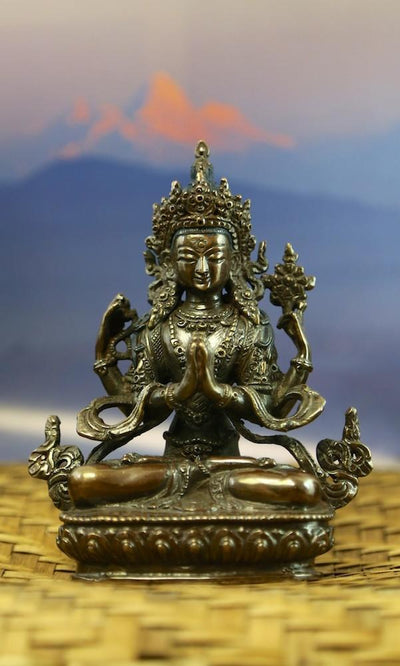 Statues,One of a Kind,New Items,Buddha,Tibetan Style,Deities Default 5 inch Chenrezig Bronze Statue st115