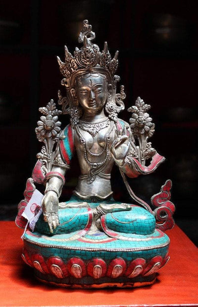 Statues,One of a Kind,New Items,Tibetan Style Default Museum Quality 13 inch White Tara Statue st072