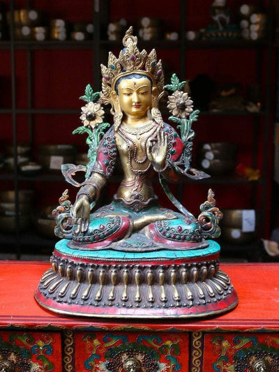 Statues,One of a Kind,New Items,Tibetan Style Default Museum Quality Tibetan White Tara Jeweled Statue st059