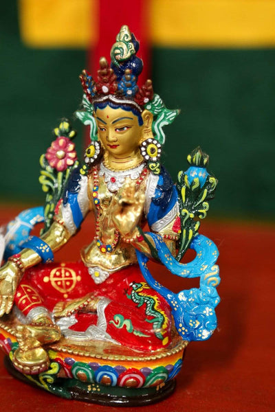 Painted Green Tara Dharma Statue