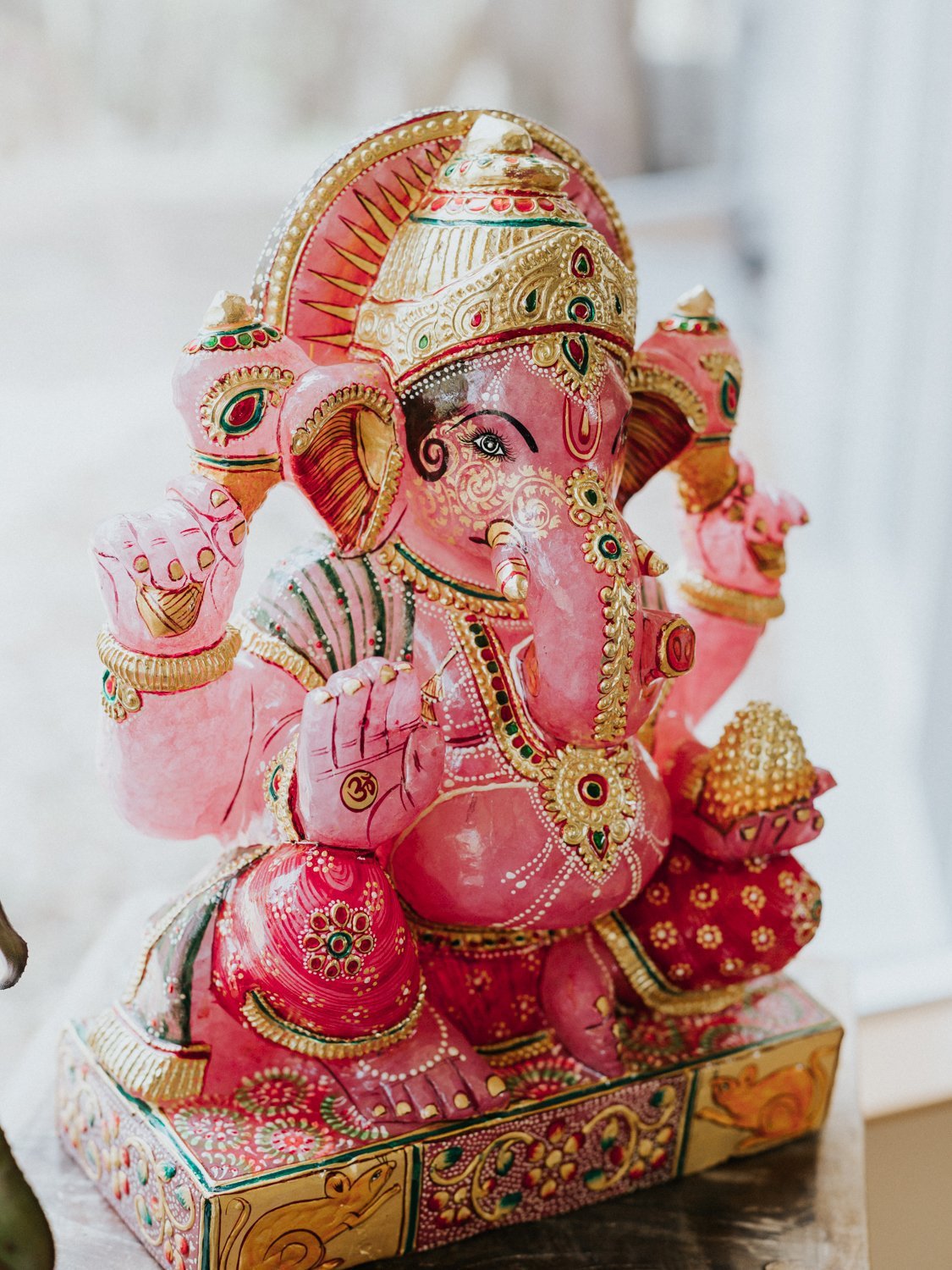 Rose Quartz Ganesh Exquisite Hand Painted Statue