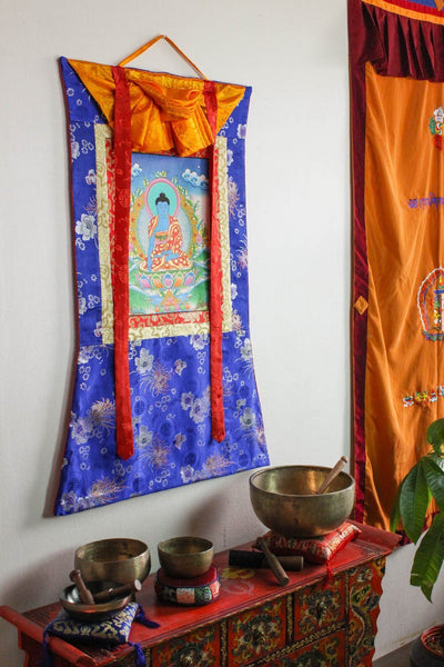 Thangkas,Buddha,Tibetan Style Default Framed Medicine Buddha Thangka th012