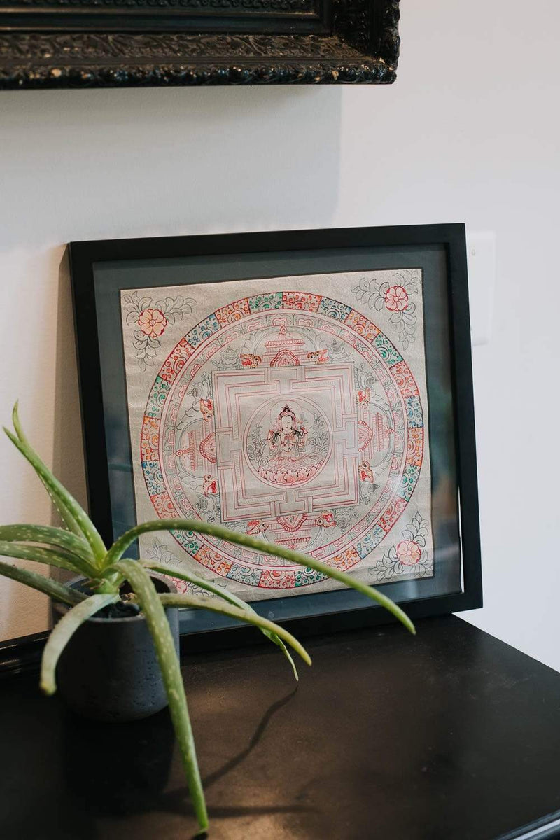 Thangkas Chenrezig Silver Mandala Thangka TH201