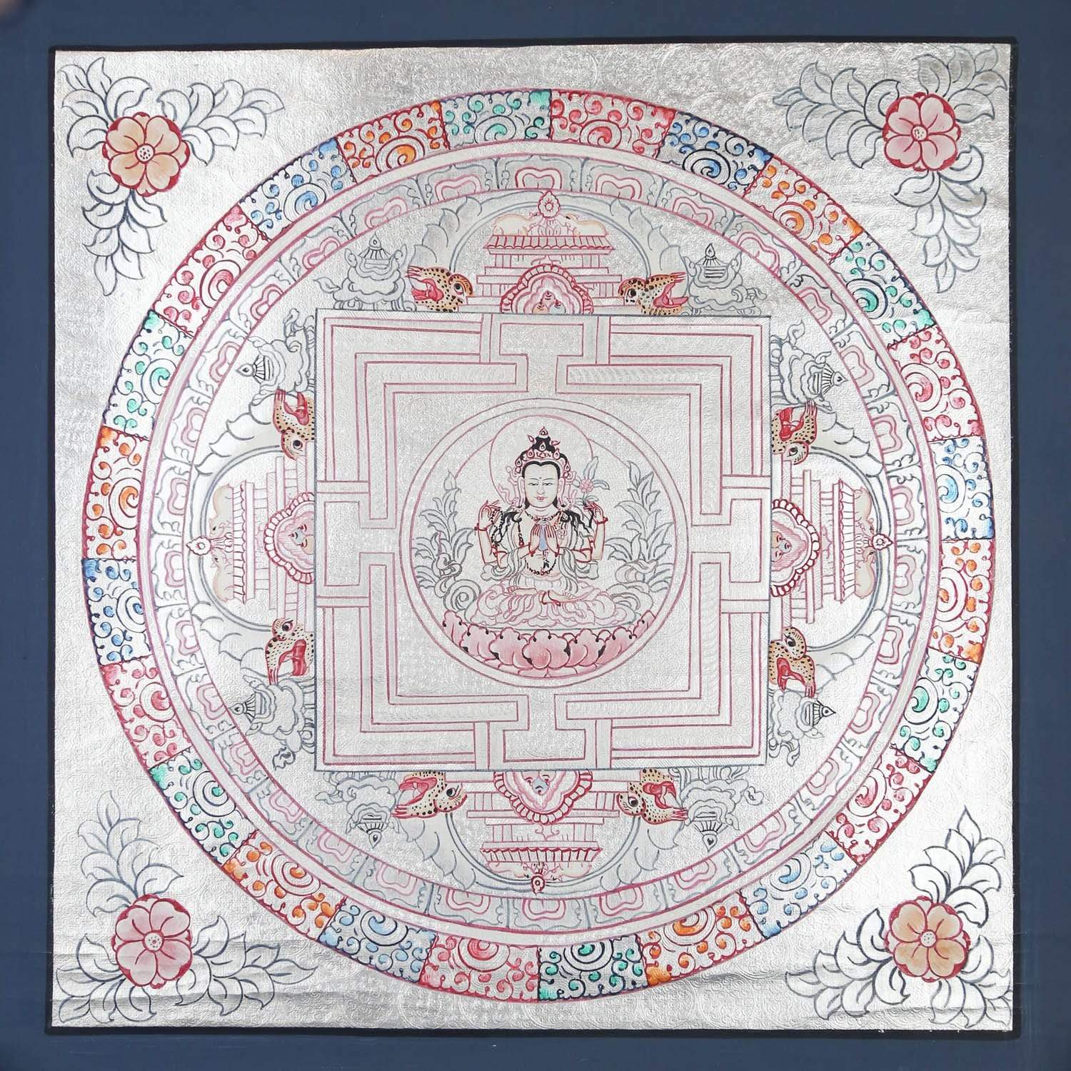 Thangkas Chenrezig Silver Mandala Thangka TH201
