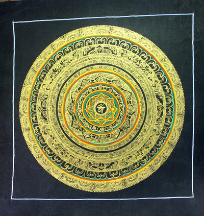 Thangkas Default Om Mandala Painted in Gold Thangka th058