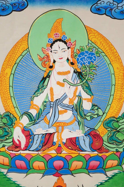 Tara Thangka blanca enmarcada