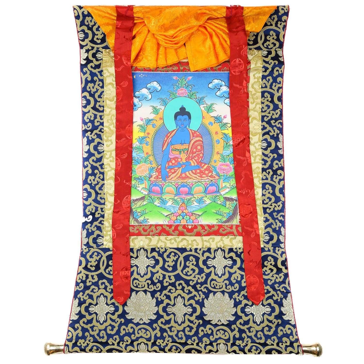 Buda de la Medicina Meditando Thangka enmarcado 