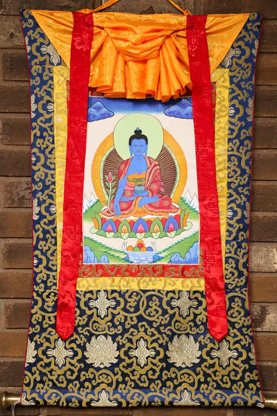 Buda de la medicina meditando enmarcado Thankga
