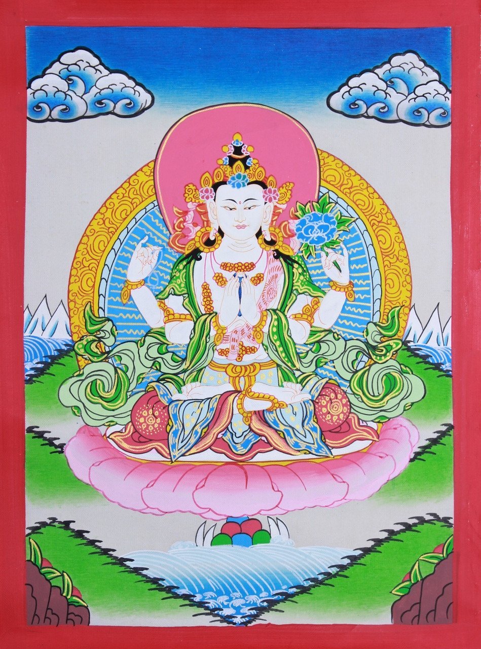 Hand Painted Chenrezig Thangka - DharmaShop
