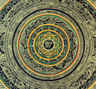 Thangkas,One of a Kind,New Items Default Hand Painted Golden Om Mandala Thangka th115