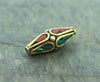 Tibetan Beads Default Brass Coral and Turquoise Bead be054