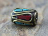 Brass Coral and Turquoise Tibetan Bead 8mm