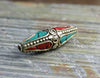 Tibetan Beads Default Large Brass Coral and Turquoise Tibetan Bead be094
