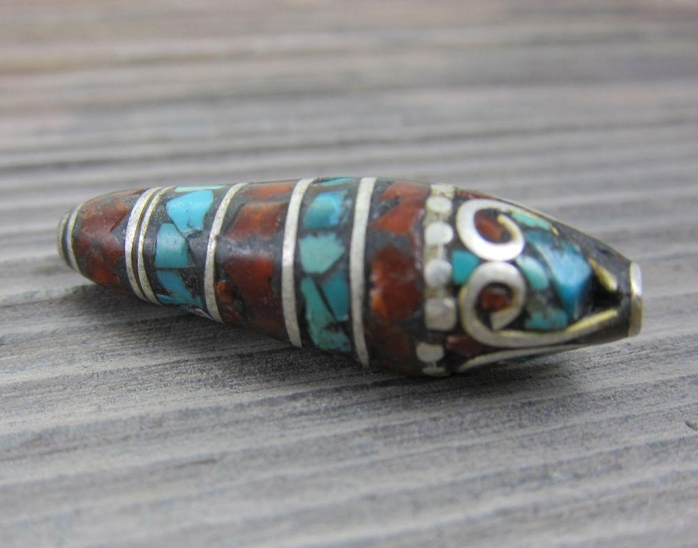 Tibetan Beads Default Tibetan Vintage Inlaid Bead be053