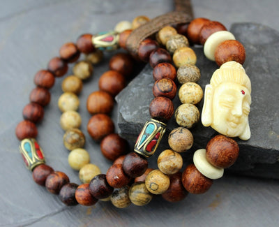 Tibetan Beads,Mala Beads,Jewelry,New Items,Buddha Default Harmony and Strength Wrist Mala Stack wm306