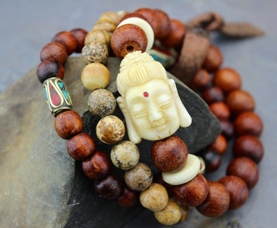Tibetan Beads,Mala Beads,Jewelry,New Items,Buddha Default Harmony and Strength Wrist Mala Stack wm306
