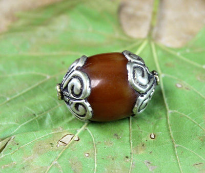 Tibetan Beads,New Items Default New Amber Silver Capped Tibetan Bead be060