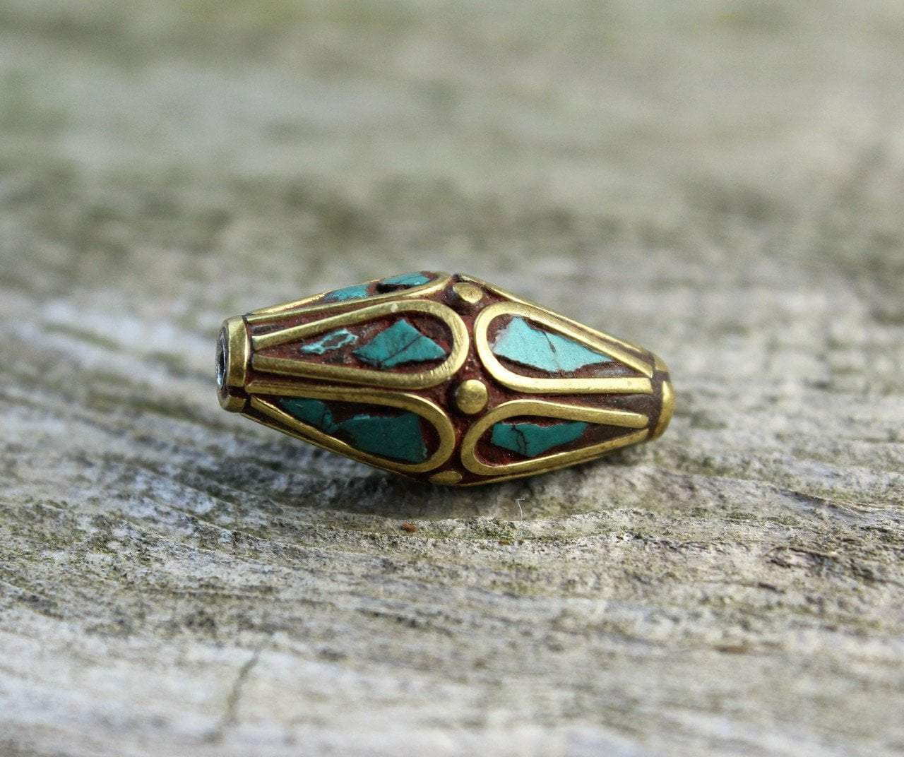 Tibetan Beads Tibetan Brass and Turquoise Bead be047