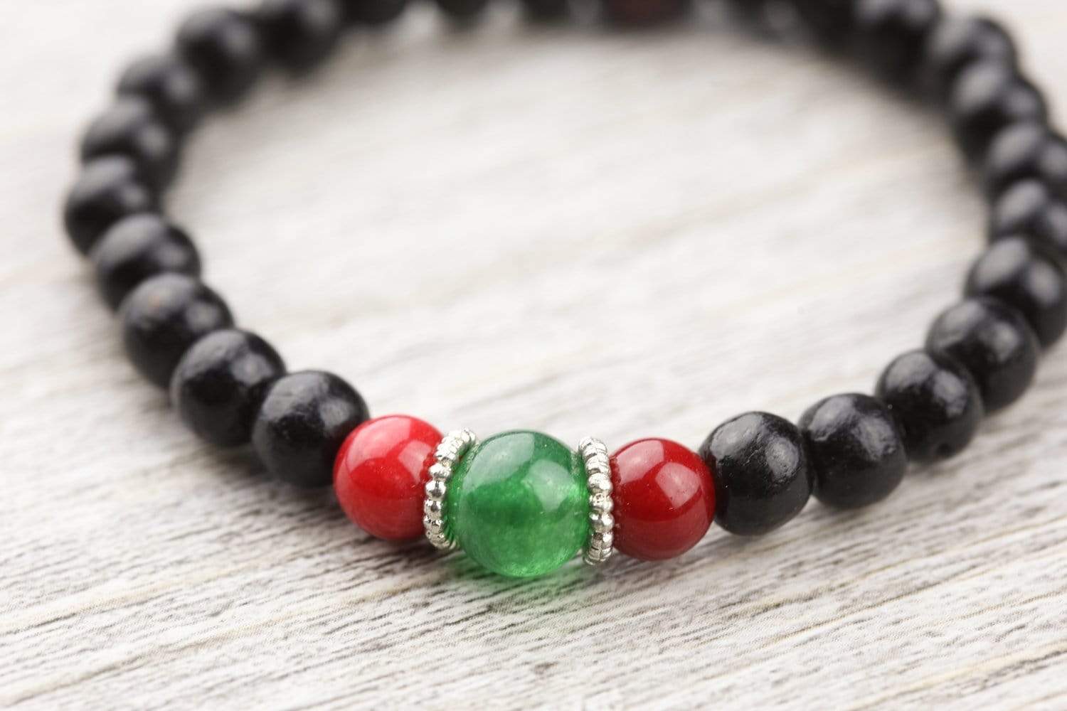 Wrist Malas Default Coral and Jade Rosewood Wrist Mala wm001coraljade