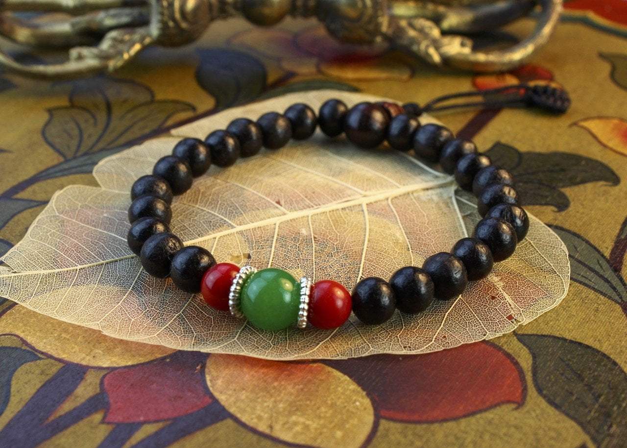 Wrist Malas Default Coral and Jade Rosewood Wrist Mala wm001coraljade