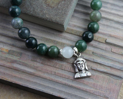 Wrist Malas Default Powerful Moss Agate Silver Buddha Wrist Mala wm096