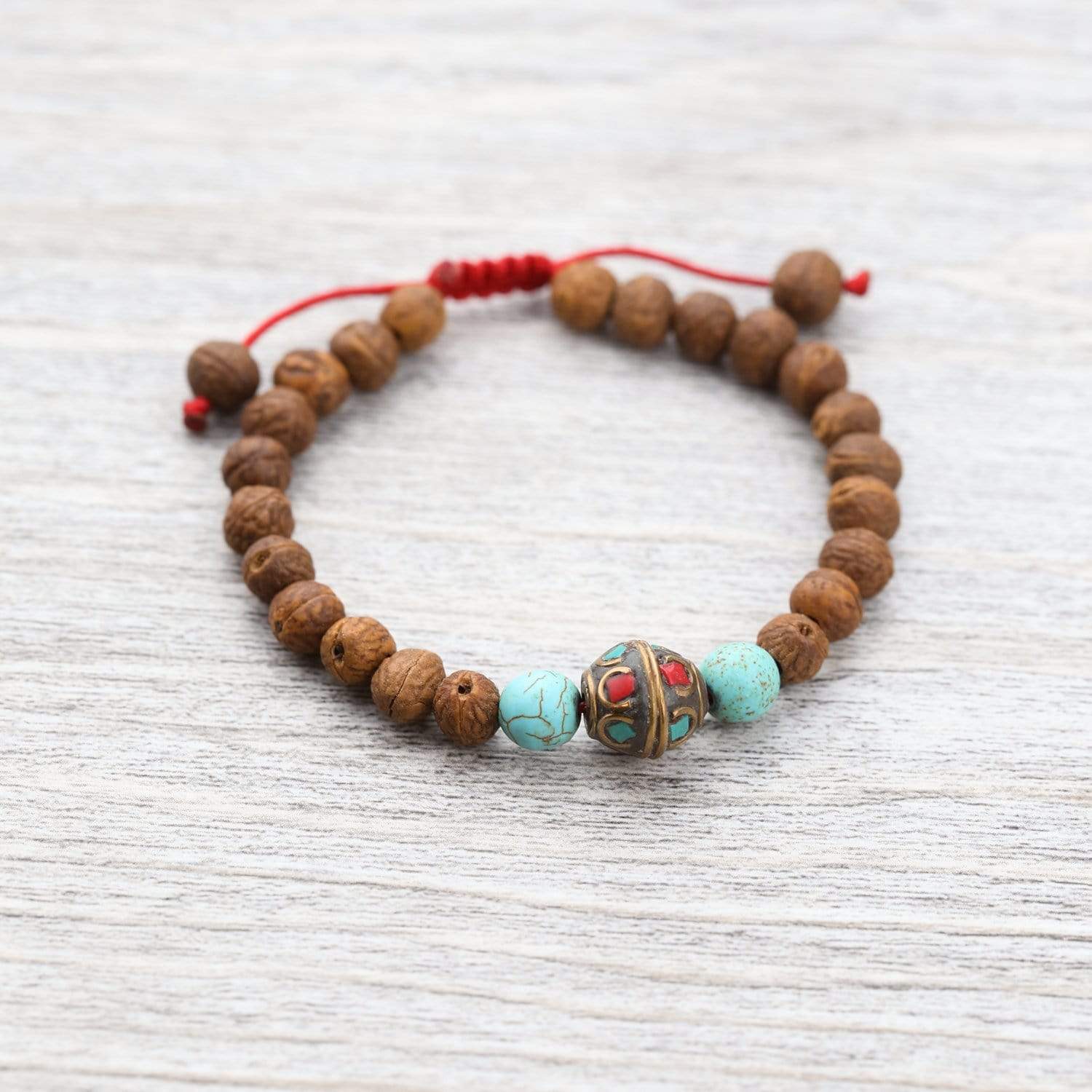 Wrist Malas Default Raktu and Vintage Tibetan Bead Wrist Mala wm239