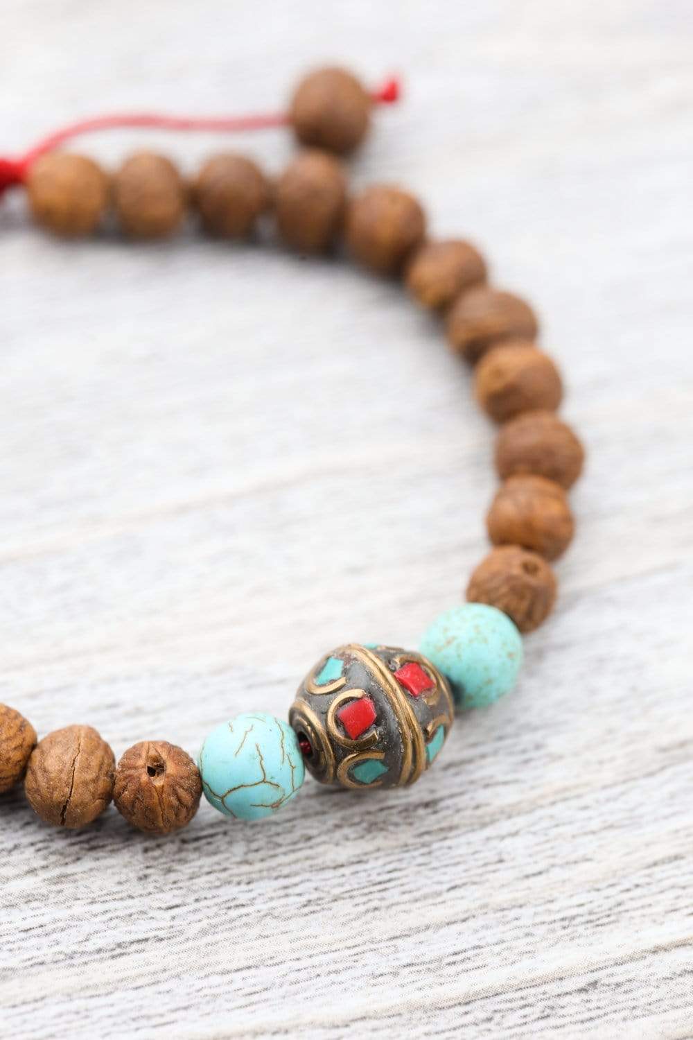 Wrist Malas Default Raktu and Vintage Tibetan Bead Wrist Mala wm239