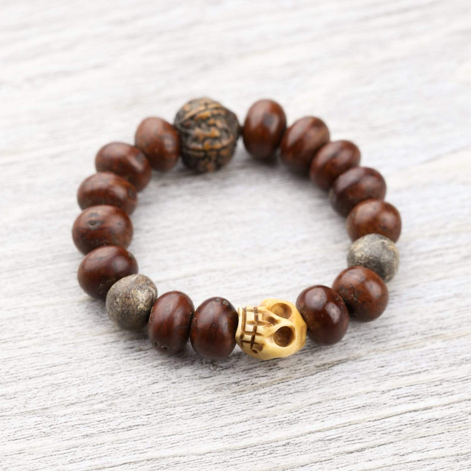 Wrist Malas Default Tibetan Skull Mastodon and Rudraksha Wrist Mala wm200