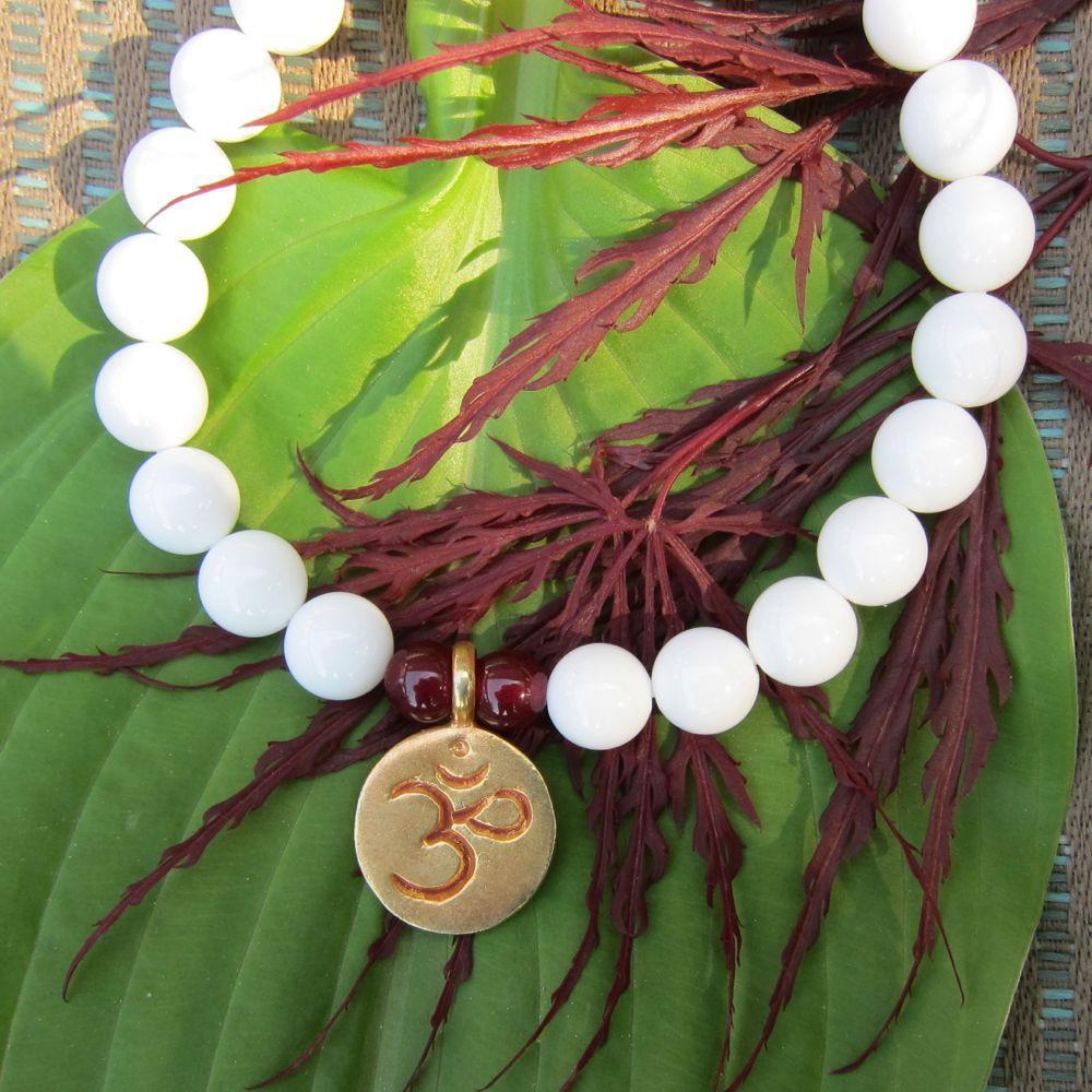 Shell Maala White Shell Wrist Mala with Gold Om - DharmaShop