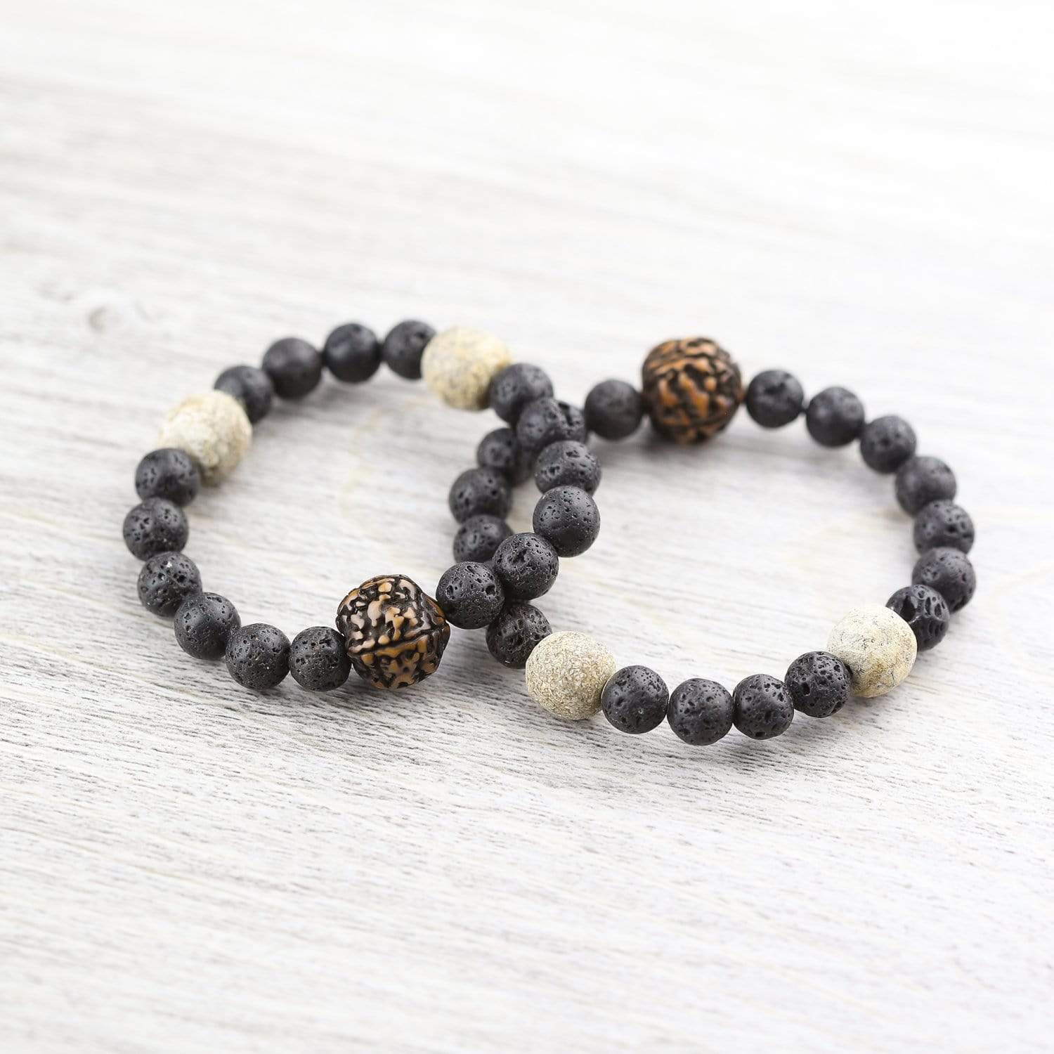 CoolSteelAndBeyond Volcanic Lava Stone Bracelet - Stretchable With Gold Beads, Unisex Prayer Mala