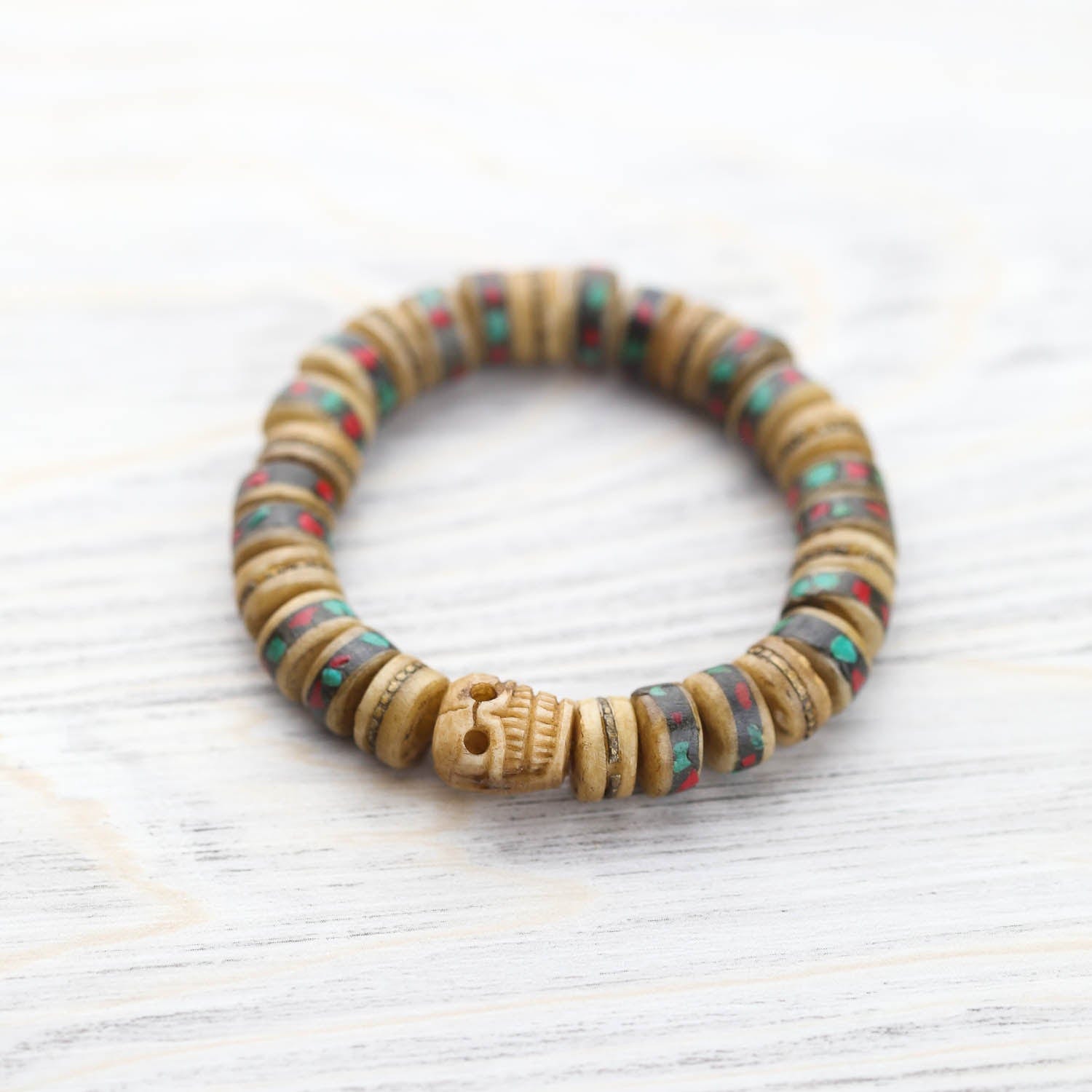 Wrist Malas Small Himalayan Skull & Bone Bracelet WM615.SM