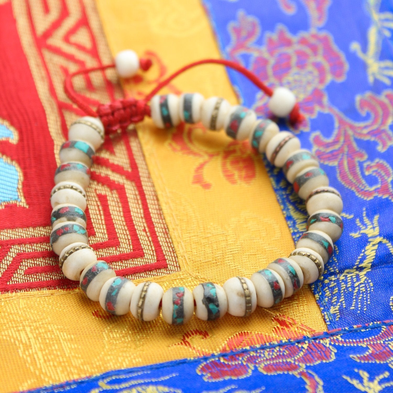 Wrist Malas Vintage Inlaid Bone Bead Wrist Mala WM463