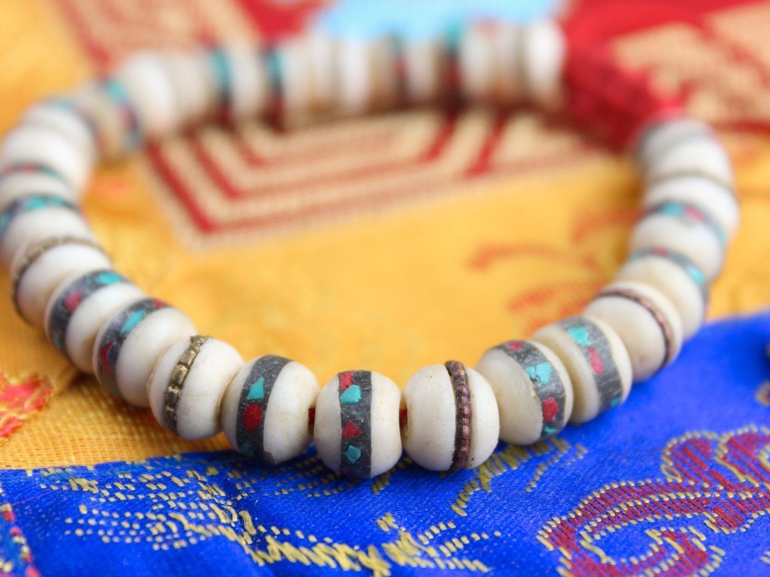 Wrist Malas Vintage Inlaid Bone Bead Wrist Mala WM463